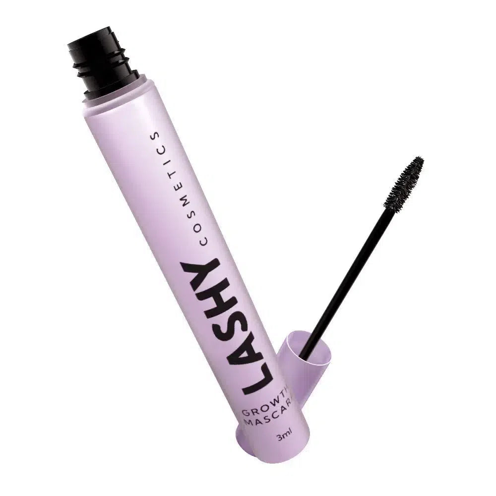 Lashy Cosmetics Growth Mascara opened bottle with brush applicator.